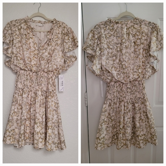 NWT Bishop & Young Floral Flutter Sleeve Smocked Mini Dress - Picture 15 of 17